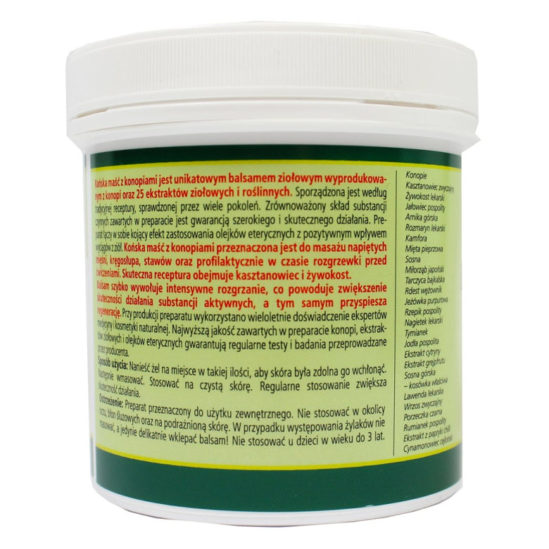 Maść końska z konopiami rozgrzewająca - 250 ml