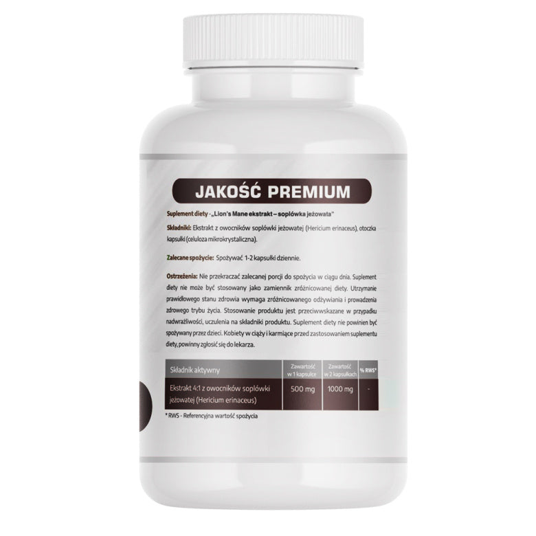 Soplówka jeżowata Lion's mane ekstrakt 500mg - 60 kaps