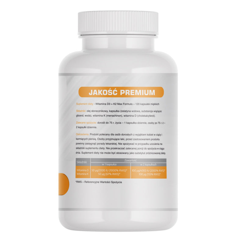 Witamina D3 + K2 Max Formuła - 120 kap