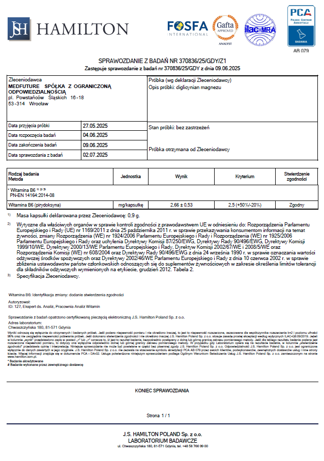 Pureline Nutrition Magnez chelatowany + Wit B6 - 60 kaps
