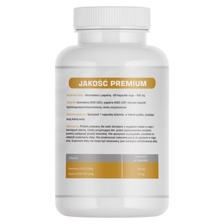 Bromelaina z papainą 600mg - 60 kaps