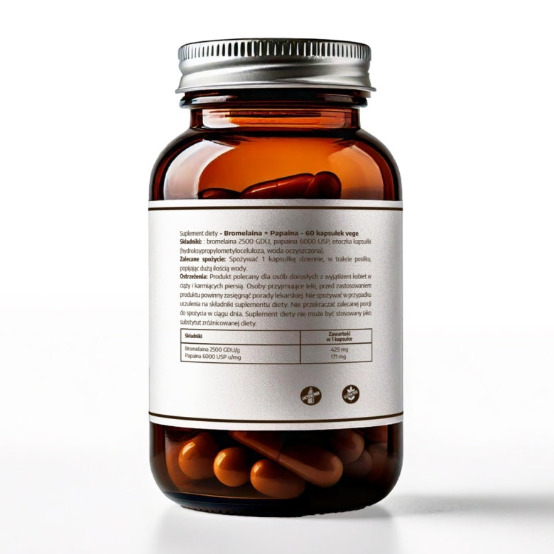 Pureline Nutrition Bromelaina z papainą 600mg - 60 kaps
