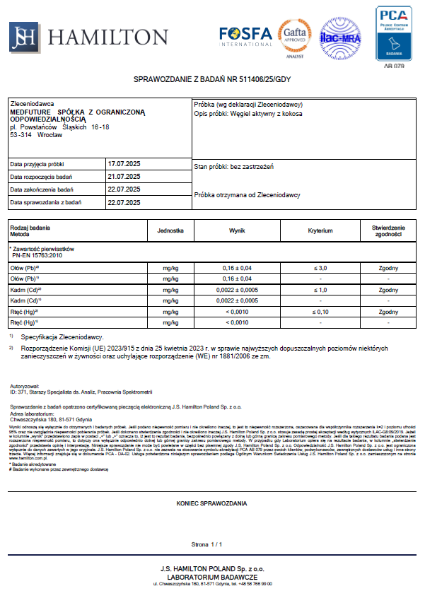 Węgiel aktywny z kokosa 260mg - 60 kaps