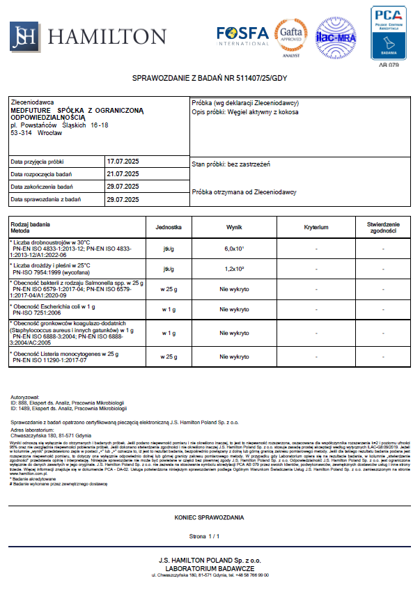 Węgiel aktywny z kokosa 260mg - 60 kaps