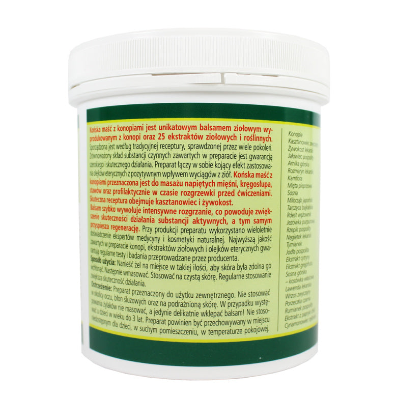 Maść końska z konopiami rozgrzewająca - 500 ml