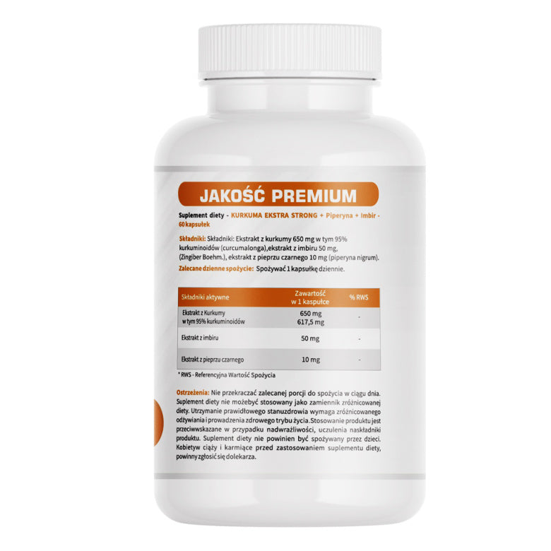 Kurkuma Ekstra Strong + Piperyna + Imbir - 60 kaps