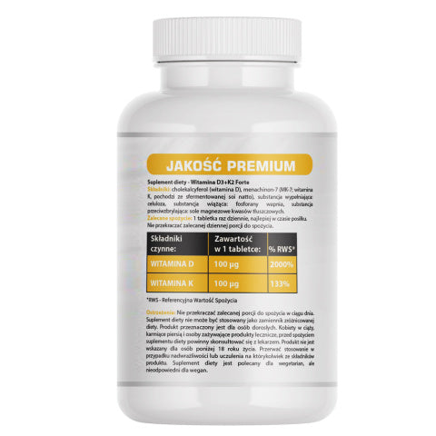 Witamina D3 4000 IU + K2 Forte - 120 tabletek