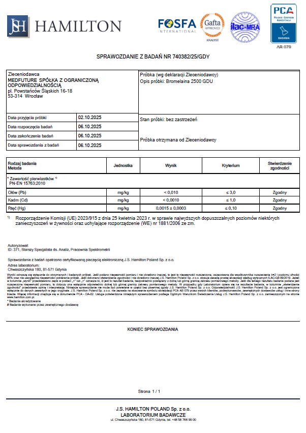Bromelaina 2500GDU 500mg - 60 kaps
