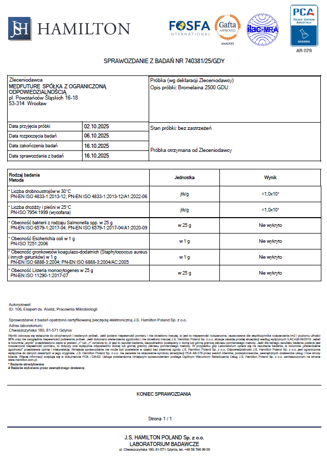 Bromelaina 2500GDU 500mg - 60 kaps