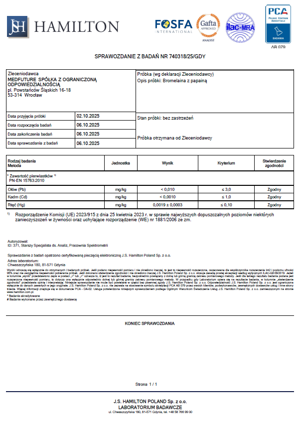 Pureline Nutrition Bromelaina z papainą 600mg - 60 kaps