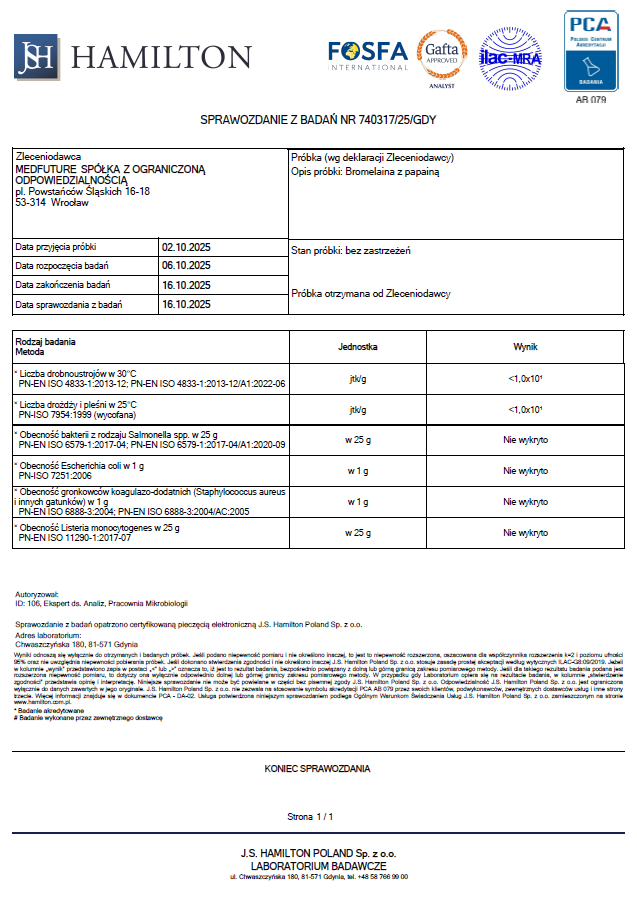 Bromelaina z papainą 600mg - 60 kaps