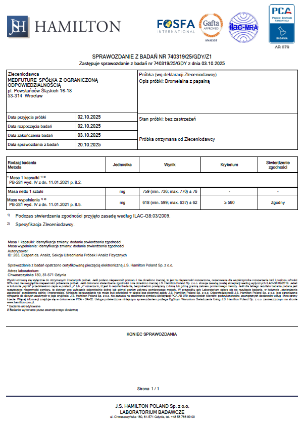 Pureline Nutrition Bromelaina z papainą 600mg - 60 kaps