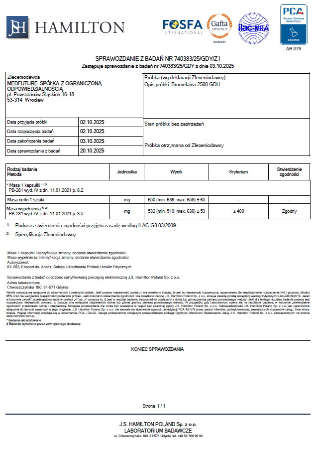 Bromelaina 2500GDU 500mg - 60 kaps